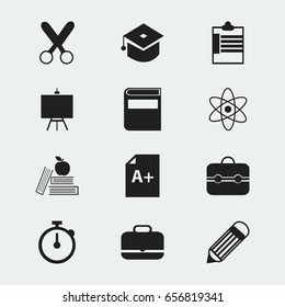 Set Of 12 Editable Knowledge Icons. Includes Symbols Such As Ceremony, Eraser, Supervision List And More. Can Be Used For Web, Mobile, UI And Infographic Design.