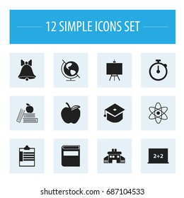 Set Of 12 Editable Knowledge Icons. Includes Symbols Such As Literature, Earth Planet, Ceremony And More. Can Be Used For Web, Mobile, UI And Infographic Design.