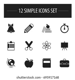 Set Of 12 Editable Knowledge Icons. Includes Symbols Such As Earth Planet, Cutting, Timer And More. Can Be Used For Web, Mobile, UI And Infographic Design.