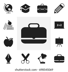 Set Of 12 Editable Knowledge Icons. Includes Symbols Such As Trunk, Writing Board, Earth Planet And More. Can Be Used For Web, Mobile, UI And Infographic Design.