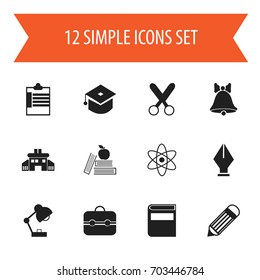 Set Of 12 Editable Knowledge Icons. Includes Symbols Such As Eraser, Supervision List, Textbook And More. Can Be Used For Web, Mobile, UI And Infographic Design.