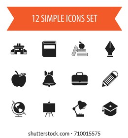 Set Of 12 Editable Knowledge Icons. Includes Symbols Such As Earth Planet, Portfolio, Lighting And More. Can Be Used For Web, Mobile, UI And Infographic Design.