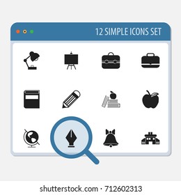 Set Of 12 Editable Knowledge Icons. Includes Symbols Such As Jingle, Kindergarten, Portfolio And More. Can Be Used For Web, Mobile, UI And Infographic Design.