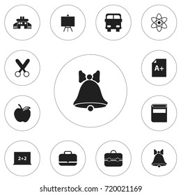 Set Of 12 Editable Knowledge Icons. Includes Symbols Such As Apple, Literature, Page And More. Can Be Used For Web, Mobile, UI And Infographic Design.