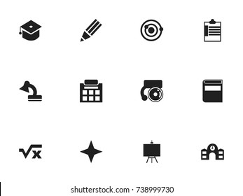 Set Of 12 Editable Knowledge Icons. Includes Symbols Such As Literature, Lamp, Ceremony And More. Can Be Used For Web, Mobile, UI And Infographic Design.