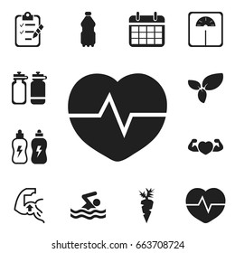 Set Of 12 Editable Lifestyle Icons. Includes Symbols Such As Fitness Drink, Sport Water, Heartbeat And More. Can Be Used For Web, Mobile, UI And Infographic Design.
