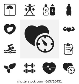 Set Of 12 Editable Lifestyle Icons. Includes Symbols Such As Heartbeat, Energetic Beverage, Weight Measurement And More. Can Be Used For Web, Mobile, UI And Infographic Design.