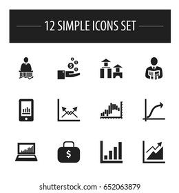 Set Of 12 Editable Logical Icons. Includes Symbols Such As Increasing, Schema, Smartphone And More. Can Be Used For Web, Mobile, UI And Infographic Design.