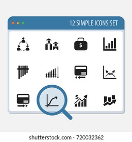 Set Of 12 Editable Logical Icons. Includes Symbols Such As Schema, Report, Upward Direction And More. Can Be Used For Web, Mobile, UI And Infographic Design.