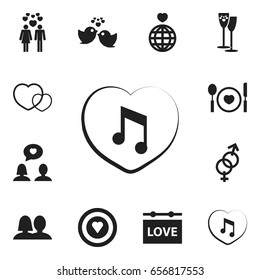 Set Of 12 Editable Love Icons. Includes Symbols Such As Celebration, Sexuality, Sparrow And More. Can Be Used For Web, Mobile, UI And Infographic Design.