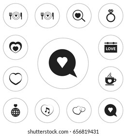 Set Of 12 Editable Love Icons. Includes Symbols Such As Bubble, Coffee Cup, Romantic And More. Can Be Used For Web, Mobile, UI And Infographic Design.