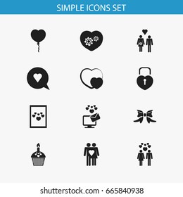 Set Of 12 Editable Love Icons. Includes Symbols Such As Shape, Image, Locked Heart And More. Can Be Used For Web, Mobile, UI And Infographic Design.