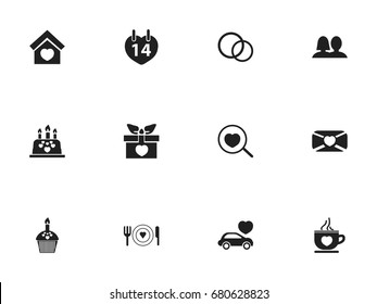 Set Of 12 Editable Love Icons. Includes Symbols Such As Jewelry, Loupe, Mail And More. Can Be Used For Web, Mobile, UI And Infographic Design.