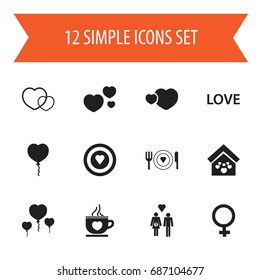 Set Of 12 Editable Love Icons. Includes Symbols Such As Love, Coffee Cup, Joy And More. Can Be Used For Web, Mobile, UI And Infographic Design.