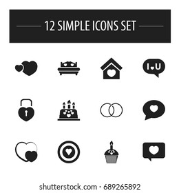 Set Of 12 Editable Love Icons. Includes Symbols Such As Dartboard, Locked Heart, Confession And More. Can Be Used For Web, Mobile, UI And Infographic Design.