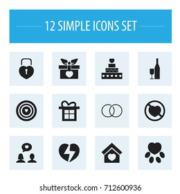 Set Of 12 Editable Love Icons. Includes Symbols Such As Present, Engagement, Pastry And More. Can Be Used For Web, Mobile, UI And Infographic Design.