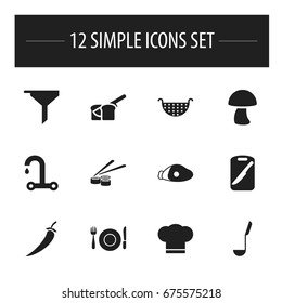 Set Of 12 Editable Meal Icons. Includes Symbols Such As Lamb Leg, Soup Spoon, Bakery And More. Can Be Used For Web, Mobile, UI And Infographic Design.