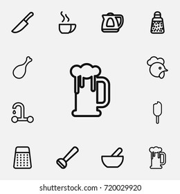 Set Of 12 Editable Meal Outline Icons. Includes Symbols Such As Teapot Appliance, Powdered Pepper, Dish And More. Can Be Used For Web, Mobile, UI And Infographic Design.