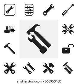 Set Of 12 Editable Mechanic Icons. Includes Symbols Such As Screwdriver, Technical Support, Reconstruction And More. Can Be Used For Web, Mobile, UI And Infographic Design.