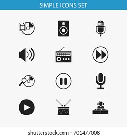 Set Of 12 Editable Media Icons. Includes Symbols Such As Play Button, Rewind, Stop And More. Can Be Used For Web, Mobile, UI And Infographic Design.