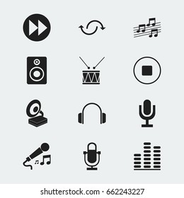 Set Of 12 Editable Melody Icons. Includes Symbols Such As Earphone, Ahead, Musical Sign And More. Can Be Used For Web, Mobile, UI And Infographic Design.