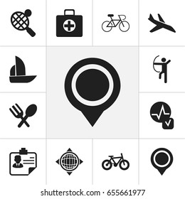 Set Of 12 Editable Mixed Icons. Includes Symbols Such As Bowman, Plane, First Aid Box And More. Can Be Used For Web, Mobile, UI And Infographic Design.