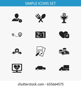 Set Of 12 Editable Mixed Icons. Includes Symbols Such As Award, Car, Coins And More. Can Be Used For Web, Mobile, UI And Infographic Design.