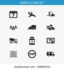 Set Of 12 Editable Mixed Icons. Includes Symbols Such As Coins, List, Date Block And More. Can Be Used For Web, Mobile, UI And Infographic Design.