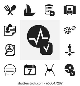 Set Of 12 Editable Mixed Icons. Includes Symbols Such As Chatting, Cutlery, Heartbeat And More. Can Be Used For Web, Mobile, UI And Infographic Design.