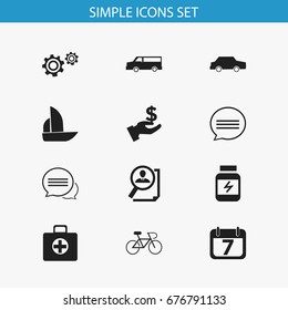 Set Of 12 Editable Mixed Icons. Includes Symbols Such As Yacht, Chatting, Velocipede And More. Can Be Used For Web, Mobile, UI And Infographic Design.