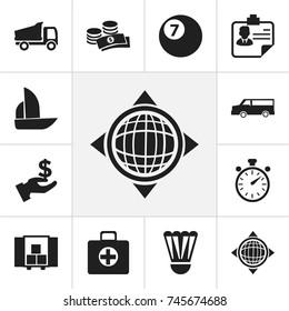 Set Of 12 Editable Mixed Icons. Includes Symbols Such As Coins, Dollar, Chronometer And More. Can Be Used For Web, Mobile, UI And Infographic Design.