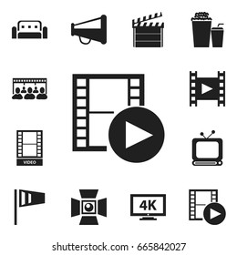 Set Of 12 Editable Movie Icons. Includes Symbols Such As Record, Drink, Tv And More. Can Be Used For Web, Mobile, UI And Infographic Design.