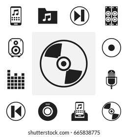 Set Of 12 Editable Mp3 Icons. Includes Symbols Such As Rec, Media Device, Sound Controlling And More. Can Be Used For Web, Mobile, UI And Infographic Design.
