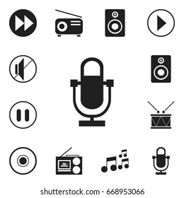 Set Of 12 Editable Mp3 Icons. Includes Symbols Such As Tone, Cassette Player, Ahead And More. Can Be Used For Web, Mobile, UI And Infographic Design.