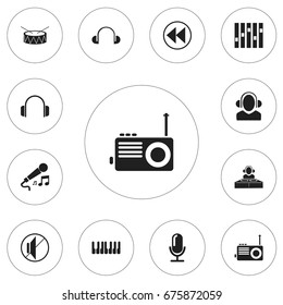 Set Of 12 Editable Mp3 Icons. Includes Symbols Such As Octave, Silent, Radio And More. Can Be Used For Web, Mobile, UI And Infographic Design.