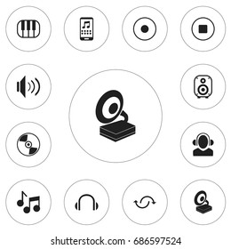 Set Of 12 Editable Mp3 Icons. Includes Symbols Such As Headphones, Piano, Rec And More. Can Be Used For Web, Mobile, UI And Infographic Design.