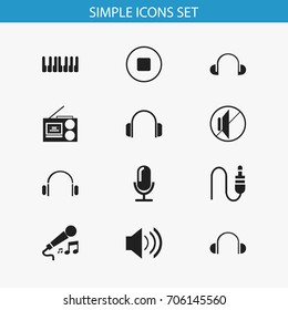 Set Of 12 Editable Mp3 Icons. Includes Symbols Such As Cassette Player, Headsets, Karaoke And More. Can Be Used For Web, Mobile, UI And Infographic Design.