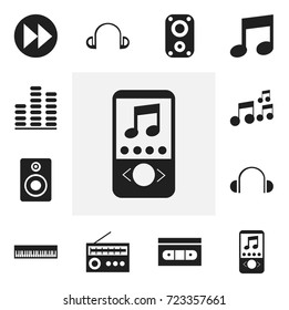 Set Of 12 Editable Mp3 Icons. Includes Symbols Such As Music, Pianoforte, Next And More. Can Be Used For Web, Mobile, UI And Infographic Design.
