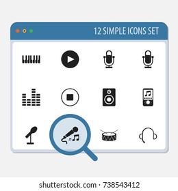 Set Of 12 Editable Mp3 Icons. Includes Symbols Such As Break Music, Phonogram, Studio Device And More. Can Be Used For Web, Mobile, UI And Infographic Design.