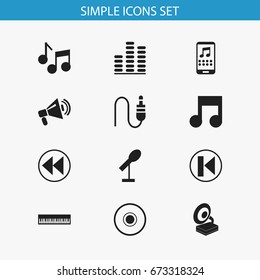 Set Of 12 Editable Multimedia Icons. Includes Symbols Such As Previous, Frequency, Smartphone And More. Can Be Used For Web, Mobile, UI And Infographic Design.