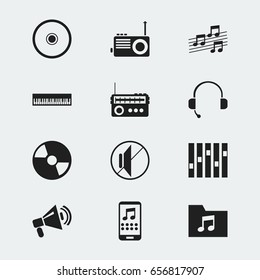 Set Of 12 Editable Music Icons. Includes Symbols Such As Call Center, Musical Sign, Silent And More. Can Be Used For Web, Mobile, UI And Infographic Design.