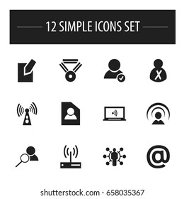 Set Of 12 Editable Network Icons. Includes Symbols Such As Connection, Mail Symbol, Modem And More. Can Be Used For Web, Mobile, UI And Infographic Design.