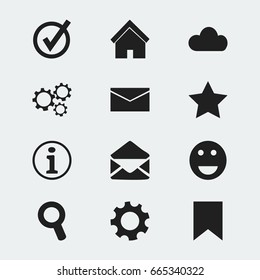 Set Of 12 Editable Network Icons. Includes Symbols Such As Settings, Sky, Bookmark And More. Can Be Used For Web, Mobile, UI And Infographic Design.
