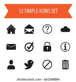 Set Of 12 Editable Network Icons. Includes Symbols Such As Home, Sky, Mail And More. Can Be Used For Web, Mobile, UI And Infographic Design.