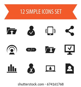 Set Of 12 Editable Network Icons. Includes Symbols Such As Smartphone, Computer, Publish And More. Can Be Used For Web, Mobile, UI And Infographic Design.