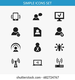 Set Of 12 Editable Network Icons. Includes Symbols Such As Delete Member, Monitor, Smartphone And More. Can Be Used For Web, Mobile, UI And Infographic Design.