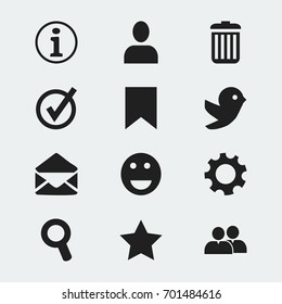 Set Of 12 Editable Network Icons. Includes Symbols Such As Profile, Magnifier, Settings And More. Can Be Used For Web, Mobile, UI And Infographic Design.
