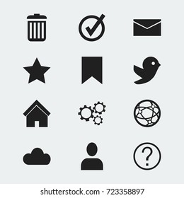 Set Of 12 Editable Network Icons. Includes Symbols Such As Sky, Recycle Bin, Dove And More. Can Be Used For Web, Mobile, UI And Infographic Design.