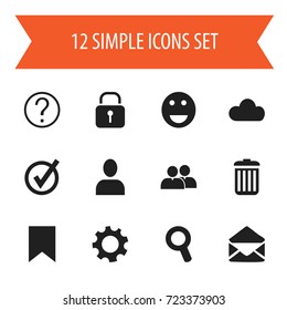 Set Of 12 Editable Network Icons. Includes Symbols Such As Sky, Security, Settings And More. Can Be Used For Web, Mobile, UI And Infographic Design.