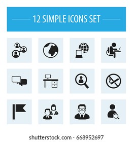 Set Of 12 Editable Office Icons. Includes Symbols Such As Staff, Professor, Conversation And More. Can Be Used For Web, Mobile, UI And Infographic Design.